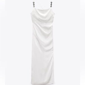 Zara chain strap satin effect dress white
